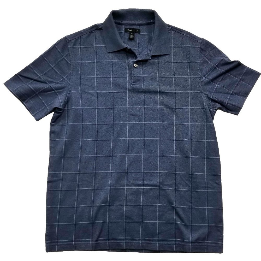 Van Heusen Polo T-Shirt Plaid Dark Gray Size S